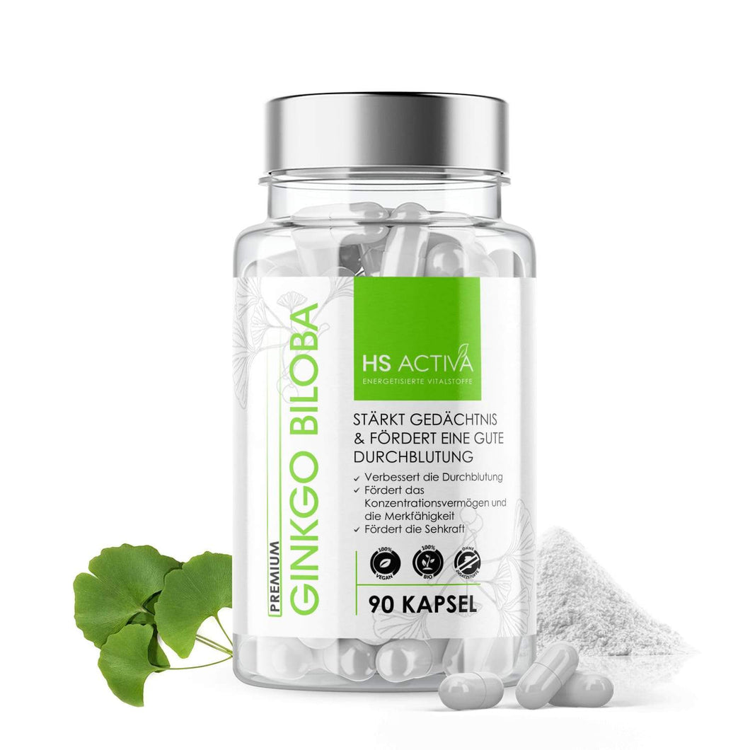 Ginkgo Biloba I 410 mg reines Ginkgo Extrakt 50:1 pro Kapsel I Hochdosiert: 20.500 mg Ginkgo Biloba I 90 vegane Kapseln - HS Activa